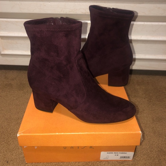 Unisa Shoes - Unisa burgundy suede heeled booties